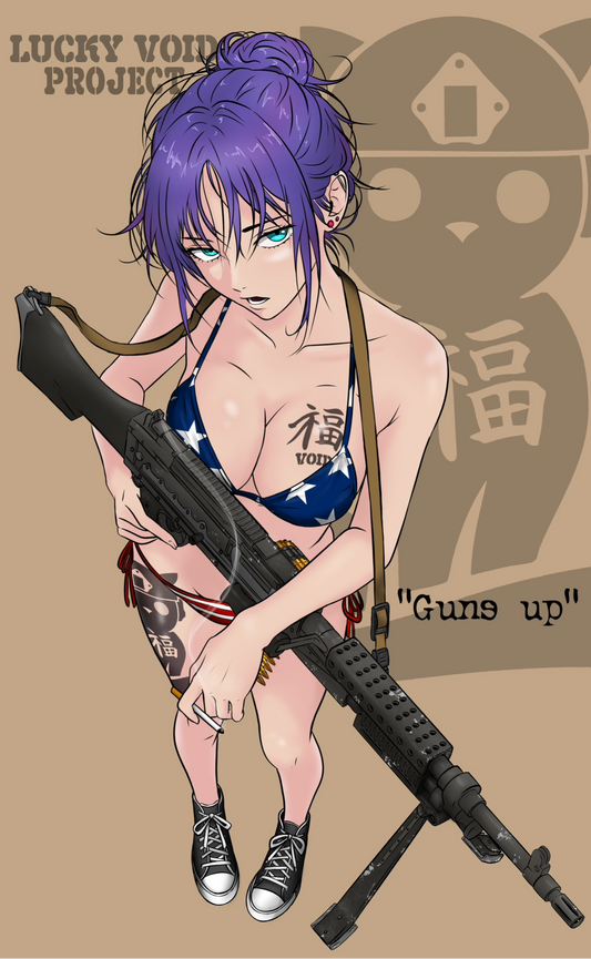 Guns Up All American Waifu Drape Banner